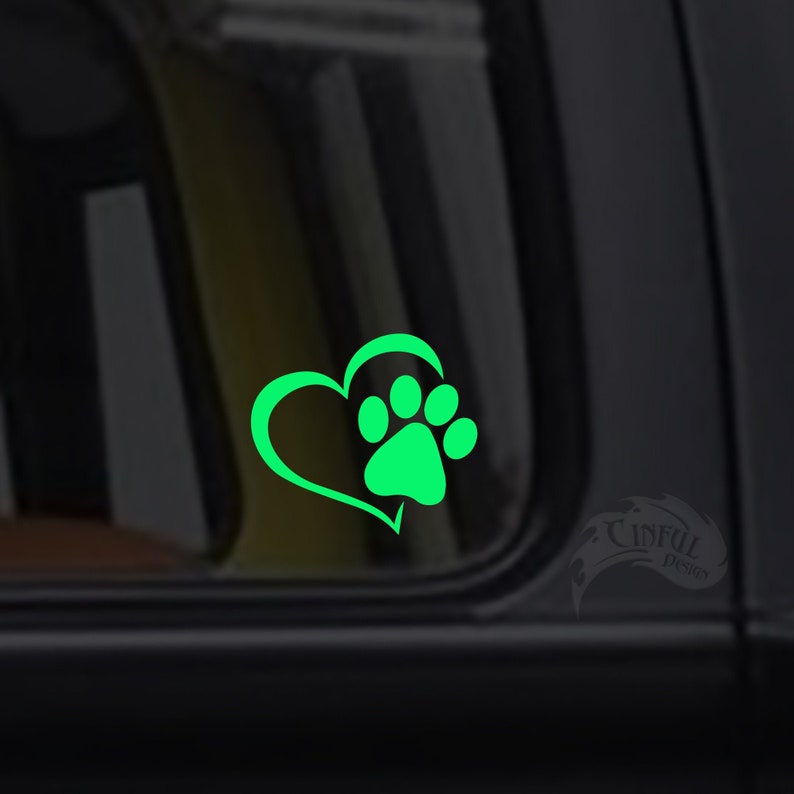 Heart with Dog Cat Paw Glow in the Dark Decal / Sticker Kawaii Macbooks, iPhones, iPad, Tablet, Halloween, Car Windows image 1