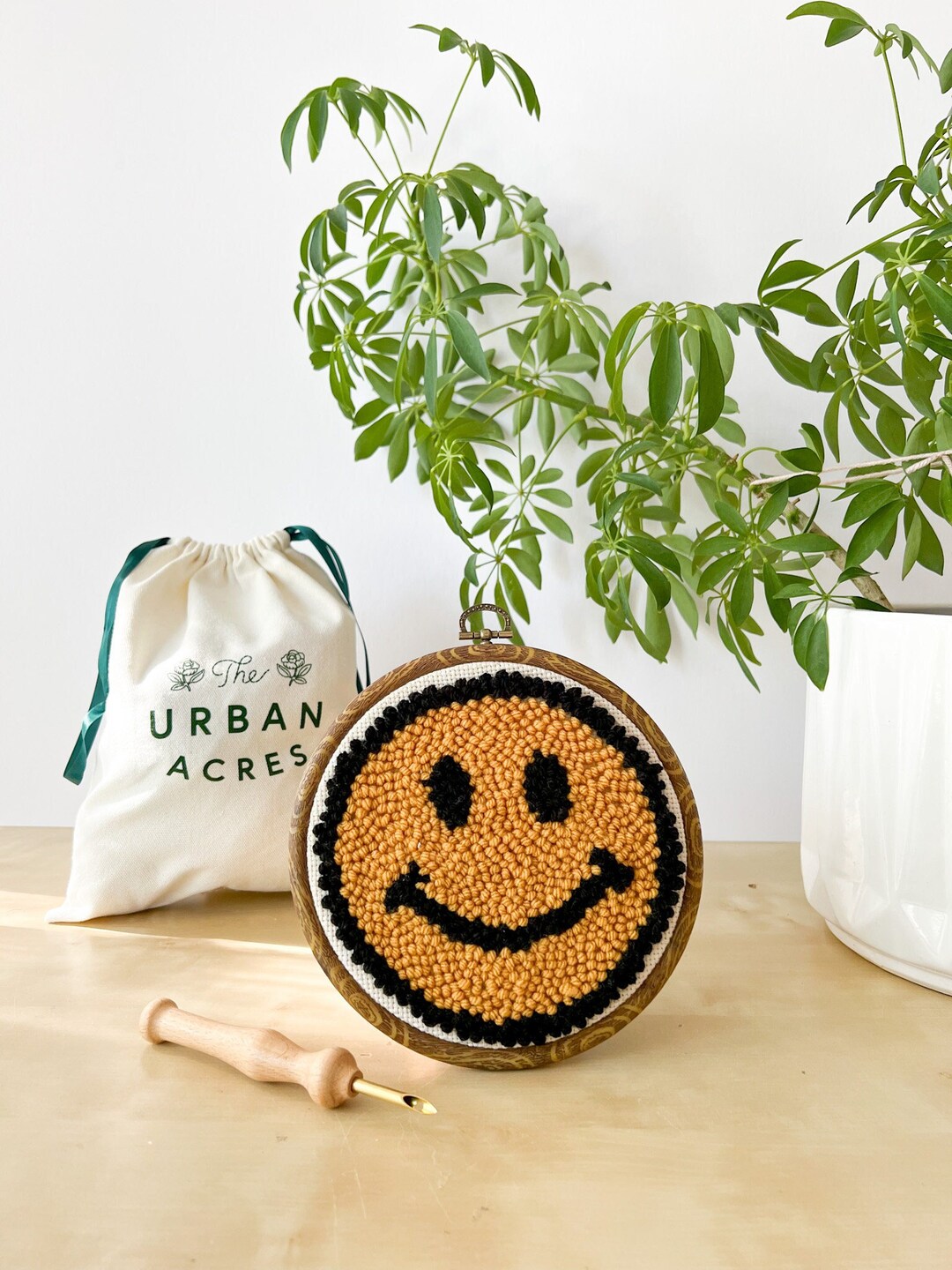 Yellow Smiley Face Punch Needle Kit for Beginners Video Etsy