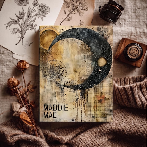 Vintage Moon Custom Journal | Gothic Hardcover Personalized Notebook | Lined or Blank Pages