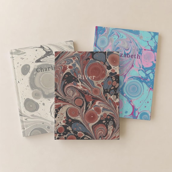 Marbled Personalized Journal | Hardcover Custom Notebook | Dark Academia Hardback Diary | Vintage Writing Book | Lined or Blank Pages