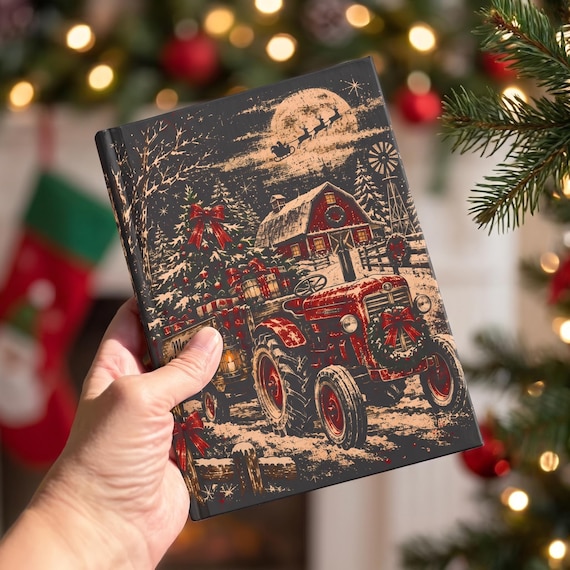 Vintage Christmas Hardcover Journal | Farmhouse Rustic Xmas Notebook | Stocking Stuffer | Lined or Blank Pages