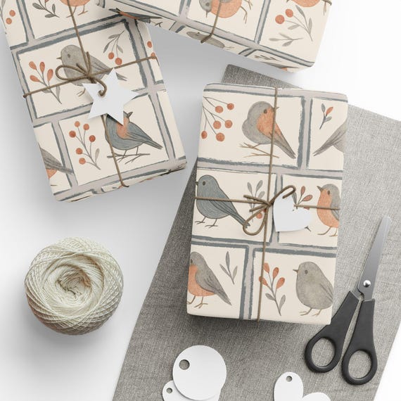 Hand-Drawn Bird Gift Wrap Roll | Bird Lover Wrapping Paper | Large-Scale Pattern