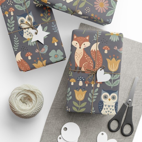 Woodland Gift Wrap Roll | Scandinavian Floral Forest Wrapping Paper | Large-Scale Pattern