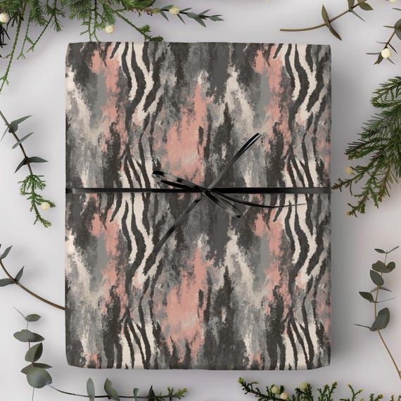 Zebra Stripe Wrapping Paper Roll | Pink Gray Animal Print Gift Wrap | Birthday, Housewarming, Wedding, Bridal Present