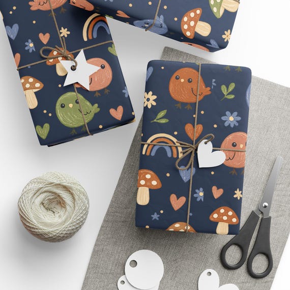 Boho Birds and Rainbows Gift Wrap Roll | Botanical Wrapping Paper | Large-Scale Pattern
