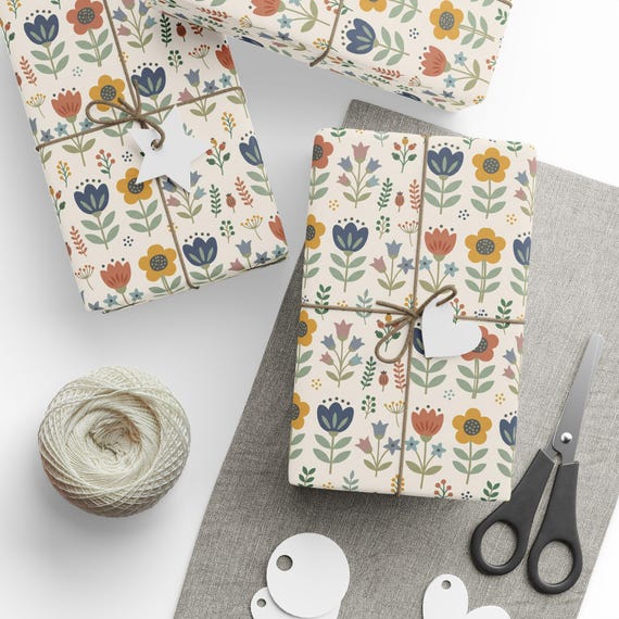 Wildflower Gift Wrap Roll | Scandinavian Pattern Wrapping Paper | Large-Scale Pattern