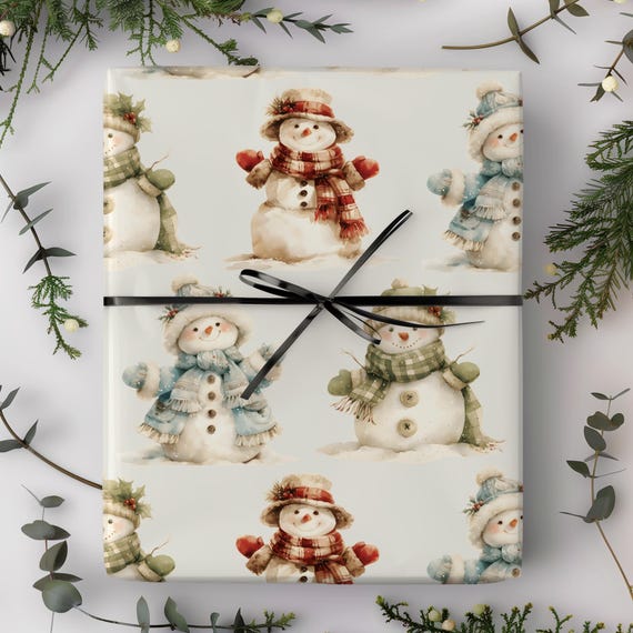 Vintage Snowman Pattern Wrapping Paper | Christmas Holiday Gift Wrap