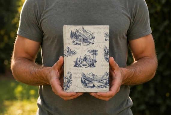 Vintage Camping Toile Hardcover Journal | Heirloom Father's Day Gift | Vintage Hardback Notebook | Lined or Blank Pages