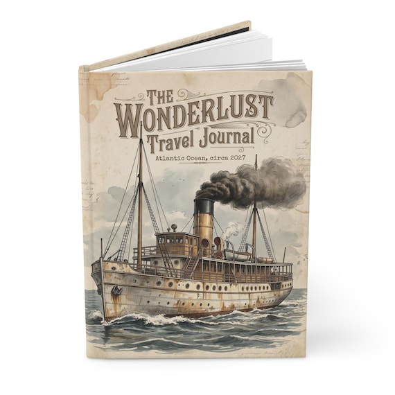 Travel Personalized Journal Hardcover | Steam Boat Nautical Custom Notebook | Lined or Blank Pages