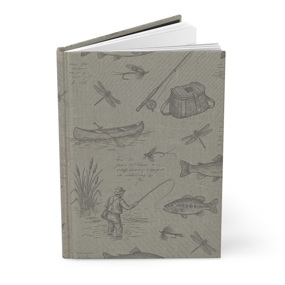 Fishing Toile Pattern Hardcover Journal | Vintage Fisherman Hardback Notebook | Antique Heirloom Diary