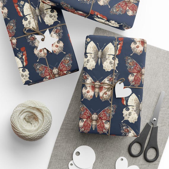 Botanical Moth Gift Wrap Roll | Butterfly Wrapping Paper | Large Scale Print