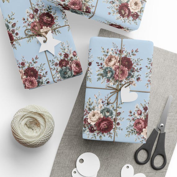 Floral Bouquet Gift Wrap Roll | Shabby Chic Wrapping Paper | Large-Scale Pattern