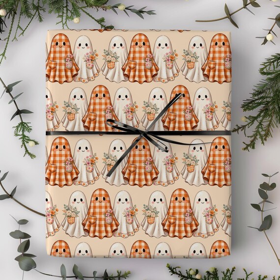 Farmhouse Ghost Gift Wrap Roll | Cottagecore Halloween Pattern Wrapping Paper