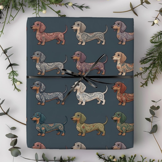 Dachshund Folk Art Gift Wrap Roll | Weiner Dog Lover Wrapping Paper
