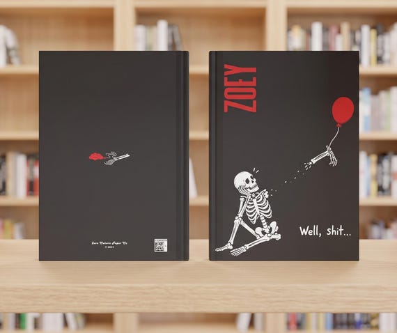 Skeleton Red Balloon Personalized Journal | Dark Humor Custom Notebook | Lined or Blank Pages