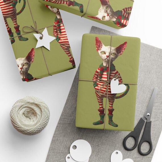 Grinch Cat Christmas Gift Wrap Roll | Funny Sphynx Cats Xmas Wrapping Paper