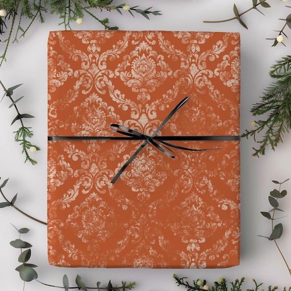 Rust Damask Wrapping Paper | Vintage Floral Pattern | Holiday or Everyday Wrap | Multiple Sizes