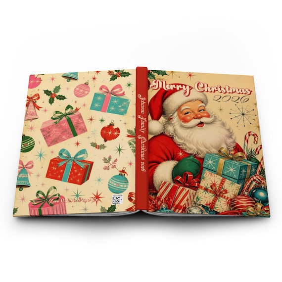 Retro Santa Hardcover Personalized Journal | Vintage Christmas  Custom Notebook | Lined or Blank Pages