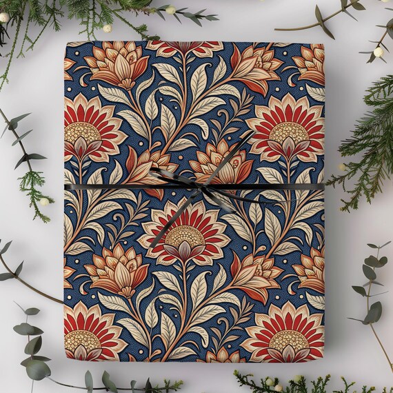 Sunflower Floral Gift WrapPattern | Vintage Botanical Wrapping Paper