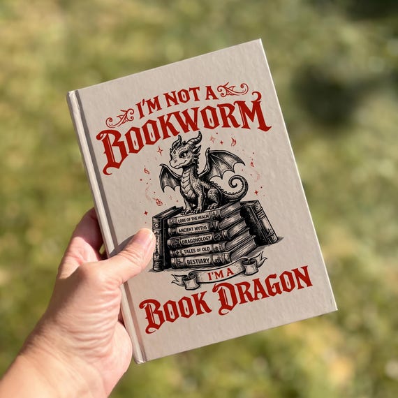 I'm Not a Bookworm Dragon Hardcover Journal | Color Choice | Book Lover Customizable Notebook | Young Reader Diary | Lined or Blank Pages