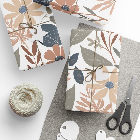 Neutral Floral Gift Wrap Roll | Boho Botanical Wrapping Paper | Large-Scale Pattern