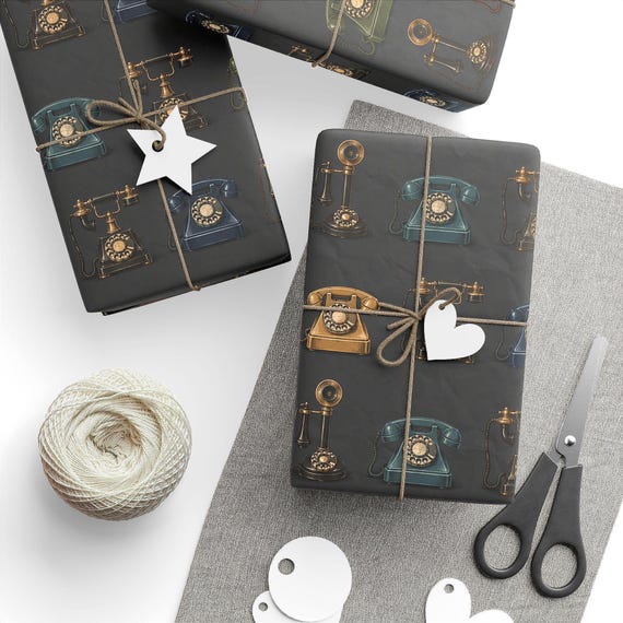 Retro Telephone Gift Wrap Roll | Nostalgic Rotary Phones Wrapping Paper | Large-Scale Pattern