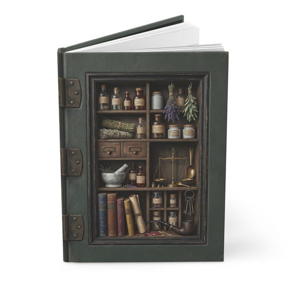 Apothecary Journal Sage | Vintage Hardback Notebook | Cottagecore Diary | Lined or Blank Pages