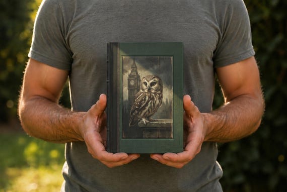 Clocktower Owl Journal Hunter Green | Multiple Sizes | Vintage Hardcover Notebook | Antique Heirloom Diary