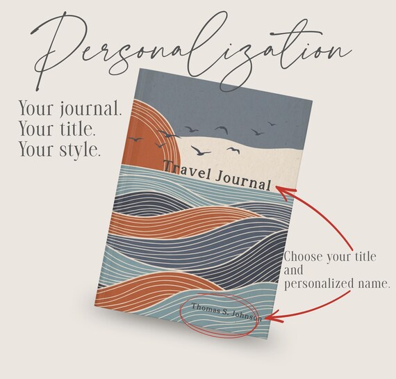Retro Sunset Custom Journal | Boho Hardcover Personalized Notebook | Multiple Sizes | Ruled, Grid Dot, or Unlined Pages