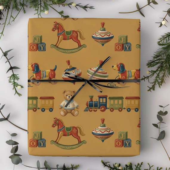 Christmas Toy Gift Wrap Roll | Mid-century Modern Xmas Toys Wrapping Paper | A Very Vintage Christmas Collection
