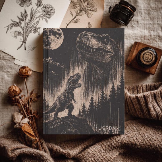 T-Rex Moonrise Customizable Journal | Dinosaur Lover Personalized Notebook | Lined or Blank Pages