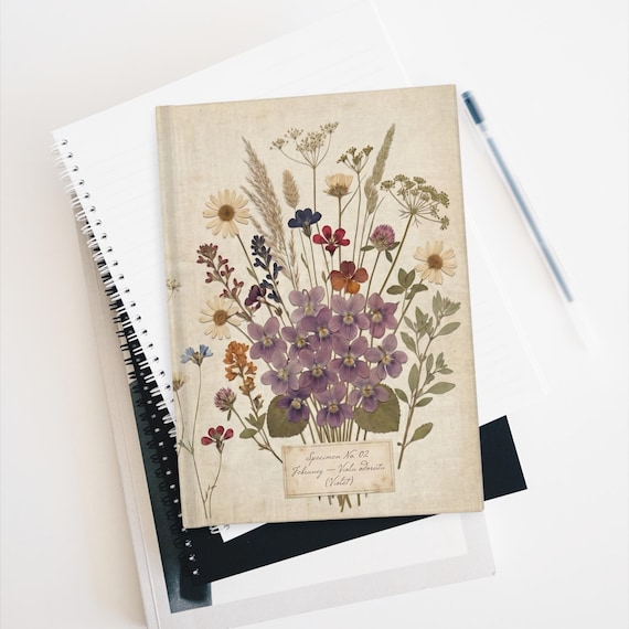 February Violet Birth Flower Journal | Heirloom Vintage Hardcover Notebook | Heritage Botanical Diary | Lined or Blank Pages