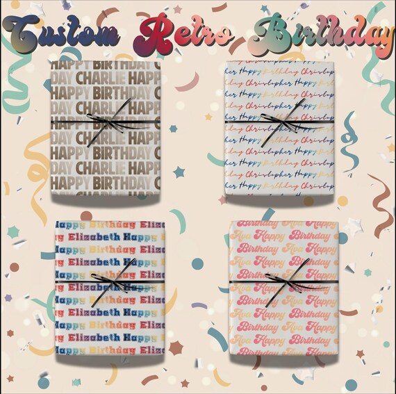 Personalized Retro Birthday Gift Wrap Roll | Vibrant Custom Wrapping Paper | Groovy Bday Present