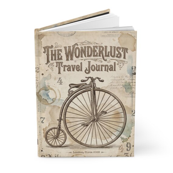 Travel Custom Journal | Vintage Bicycle Personalized Notebook | Customizable Name and Text | Lined or Blank Pages