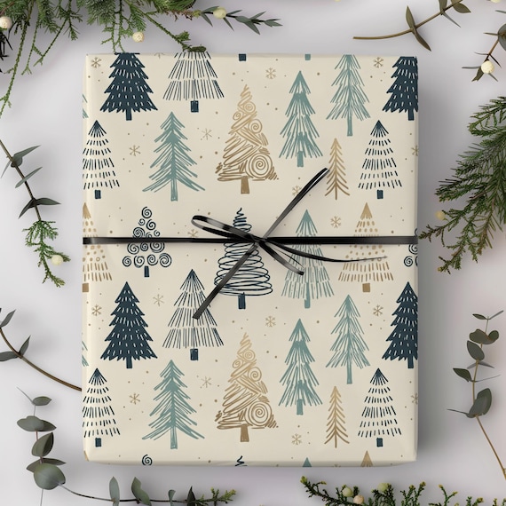 Scandi Christmas Tree Wrapping Paper | Minimalist Xmas Gift Wrap Roll | MCM Holiday Present Paper