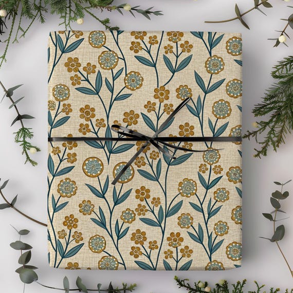 Vintage Floral Pattern Gift Wrap Roll  | Botanical Wrapping Paper