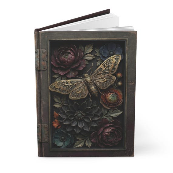 Victorian Moth and Floral Journal | Vintage Hardcover Notebook | Antique Diary