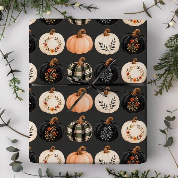Pumpkin Patch Gift Wrap Roll | Fall Pumpkins Wrapping Paper | Halloween Thanksgiving Autumn