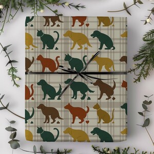 Dog & Cat Plaid Wrapping Paper | Funny Gift Wrap | Large-Scale Pattern | Smooth Matte Finish