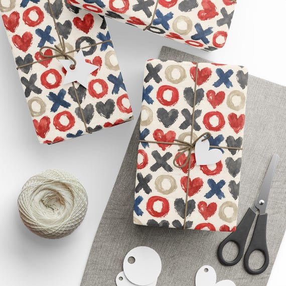 XOXO Heart Gift Wrap Roll | Whimsical Love Wrapping Paper | Large-Scale Pattern
