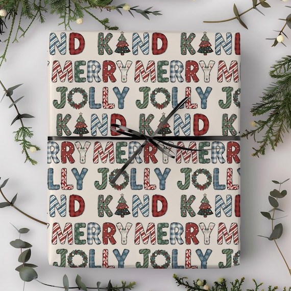 Merry Jolly Kind Gift Wrap Roll | Christmas Wrapping Paper | Xmas Presents
