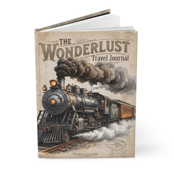 Personalized Travel Journal | Vintage Train Custom Notebook | Multiple Sizes | Customizable Name and Text