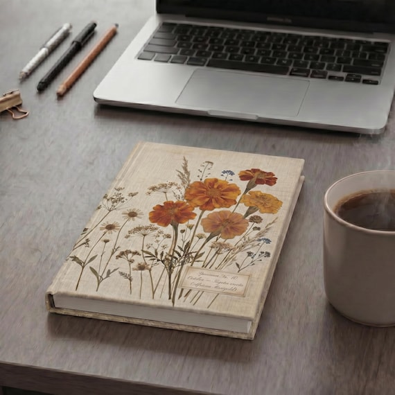 October Marigold Birth Flower Journal | Heirloom Vintage Hardcover Notebook | Heritage Botanical Diary | Lined or Blank Pages
