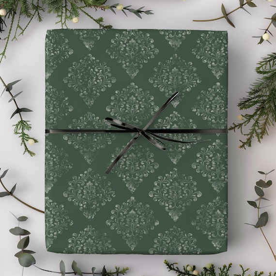 Vintage Damask Gift Wrap Roll | Multiple Colors and Sizes | Christmas Floral Wrapping Paper | Xmas, Holiday Season,