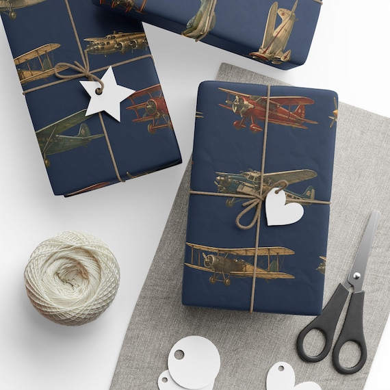 Vintage Aviation Gift Wrap Roll | Nostalgic Airplane Wrapping Paper | Large-Scale Pattern
