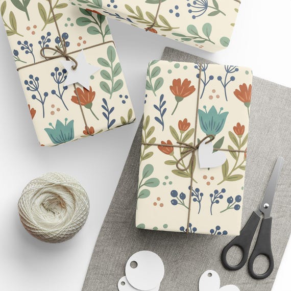 Vintage Wildflower Gift Wrap Roll | Mid-century Modern Wrapping Paper | Large-Scale Pattern