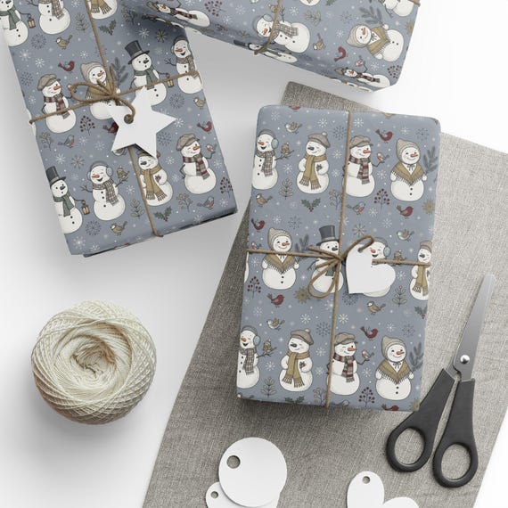 Festive Snowman Gift Wrap Roll | Holiday Snowmen Wrapping Paper | Large-Scale Pattern