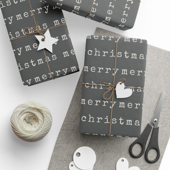Merry Merry Christmas Gift Wrap Roll | Minimalist Xmas Wrapping Paper | Multiple Colors & Sizes | Holiday Present
