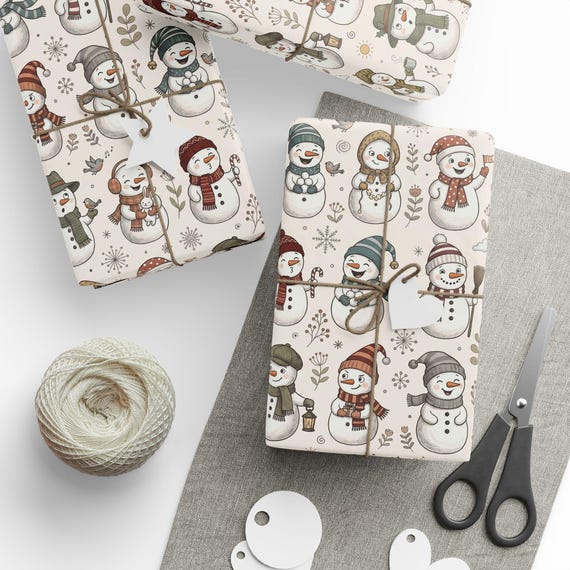 Storybook Snowman Gift Wrap Roll | Festive Christmas Wrapping Paper | Large-Scale Pattern