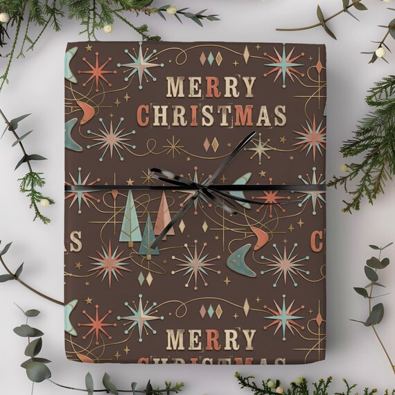 Pastel Merry Christmas Mid-Century Gift Wrap Roll | Retro Xmas Holiday Wrapping Paper | Dreaming of a Pastel Christmas Collection